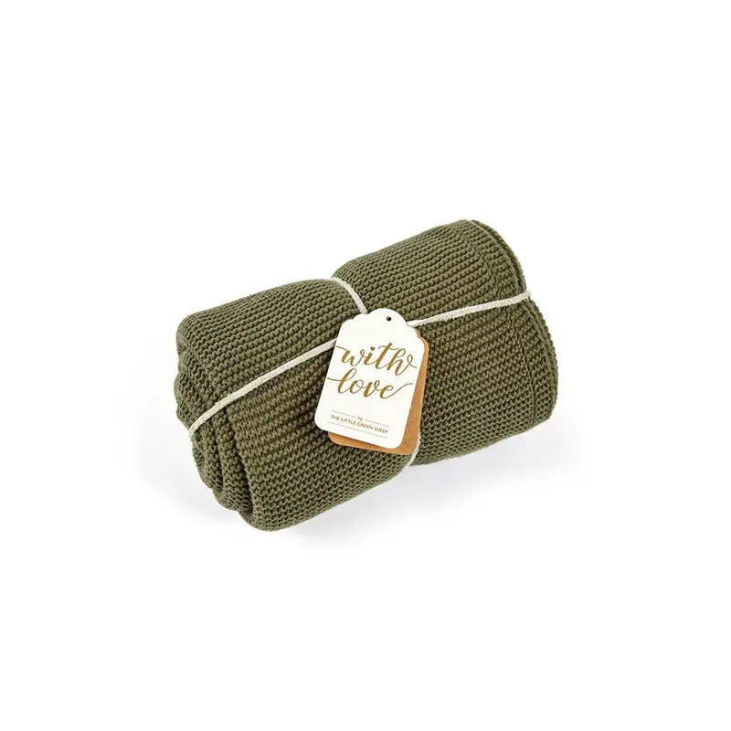 The Little Green Sheep Organic Knitted Cellular Baby Blanket - Juniper