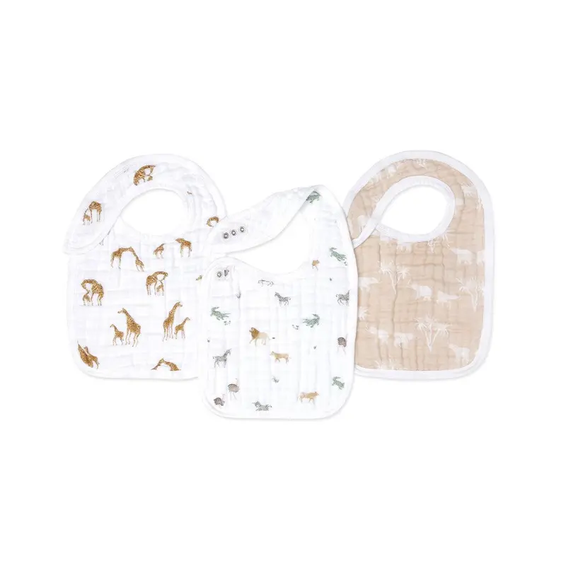aden + anais Organic Cotton Muslin Snap Bibs - 3 Pack - Safari Dreams