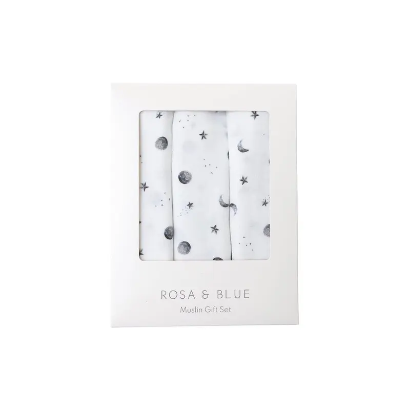Rosa & Blue Muslin Squares - Starlit Moon - 3 Pack