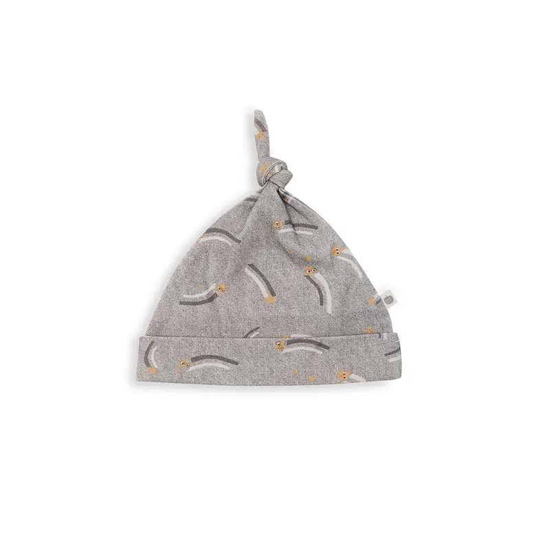 The Bonnie Mob Sunset Tie Top Beanie Hat - Denim Grey