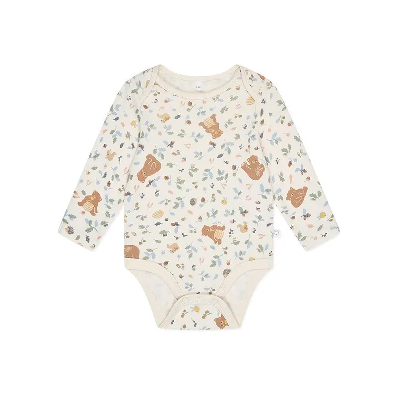 MORI Bear Print Long Sleeve Bodysuit - Honey Bear Print