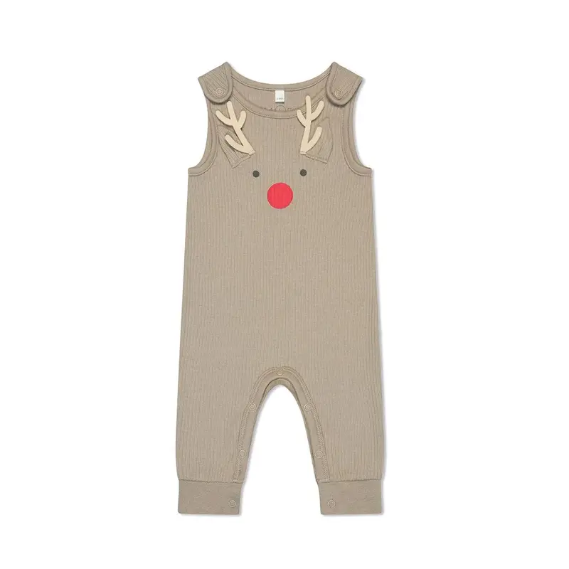 MORI Reindeer Ribbed Dungarees - Brown