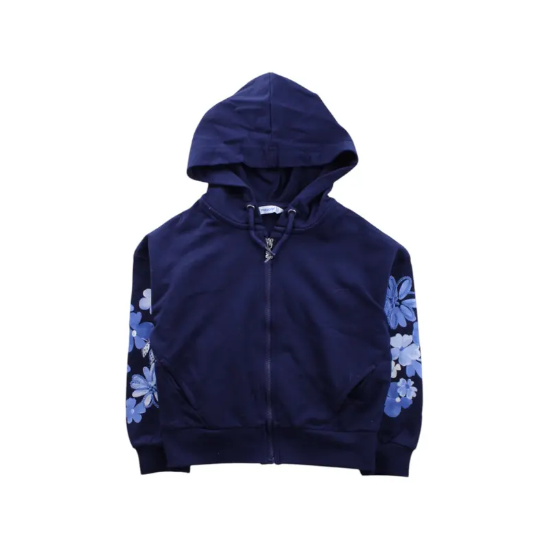 Mayoral Hooded Floral Zippered Sweatshirt 3T