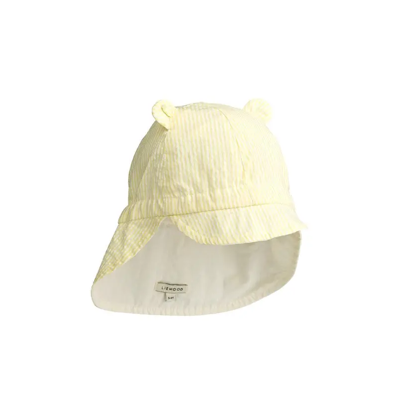 Liewood Gorm Reversible Seersucker Sun Hat With Ears - Lemonade / Creme De La Creme