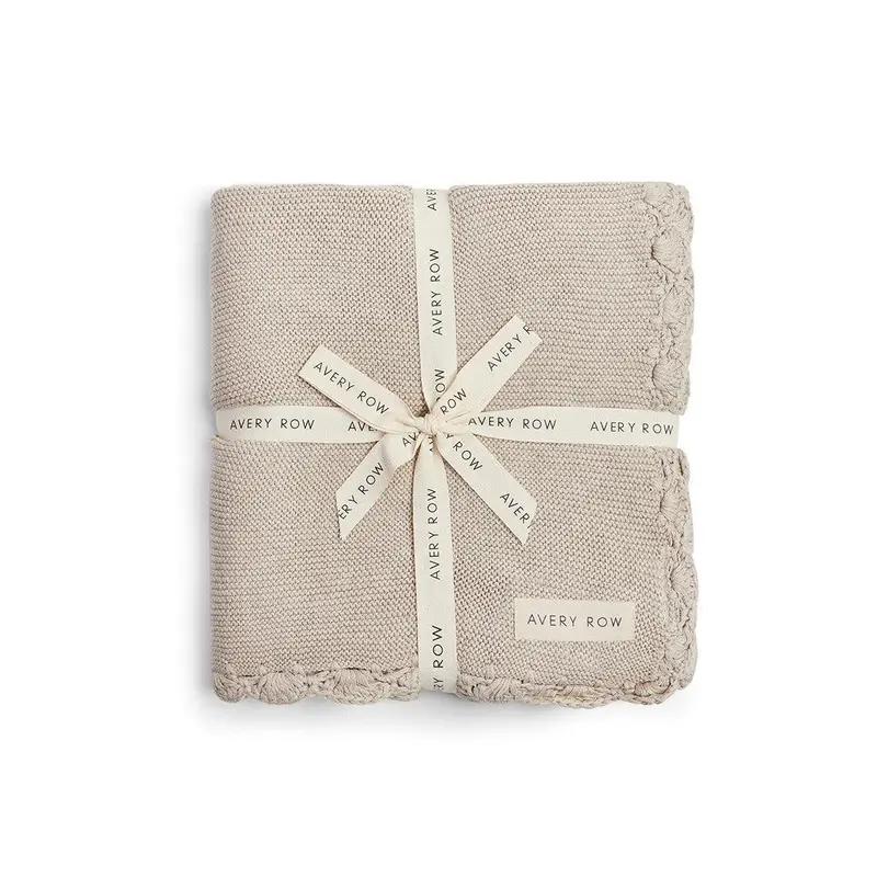 Avery Row Organic Cotton Scallop Knit Blanket - Stone