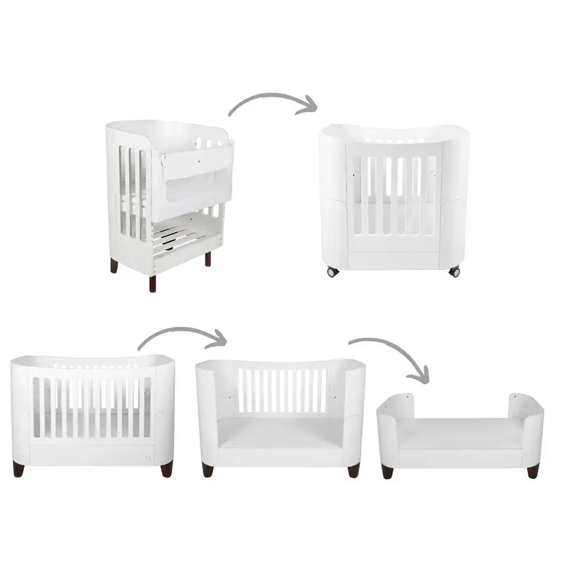 Gaia Baby Serena "All-In-One" - Includes Bedside (Incl Bedside mattress), Mini Cot & Cot Bed - White / Walnut