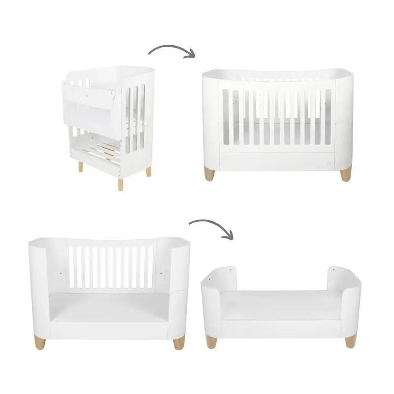 Gaia Baby Serena Cot Bed + Bedside Crib - Includes Bedside mattress - White / Natural