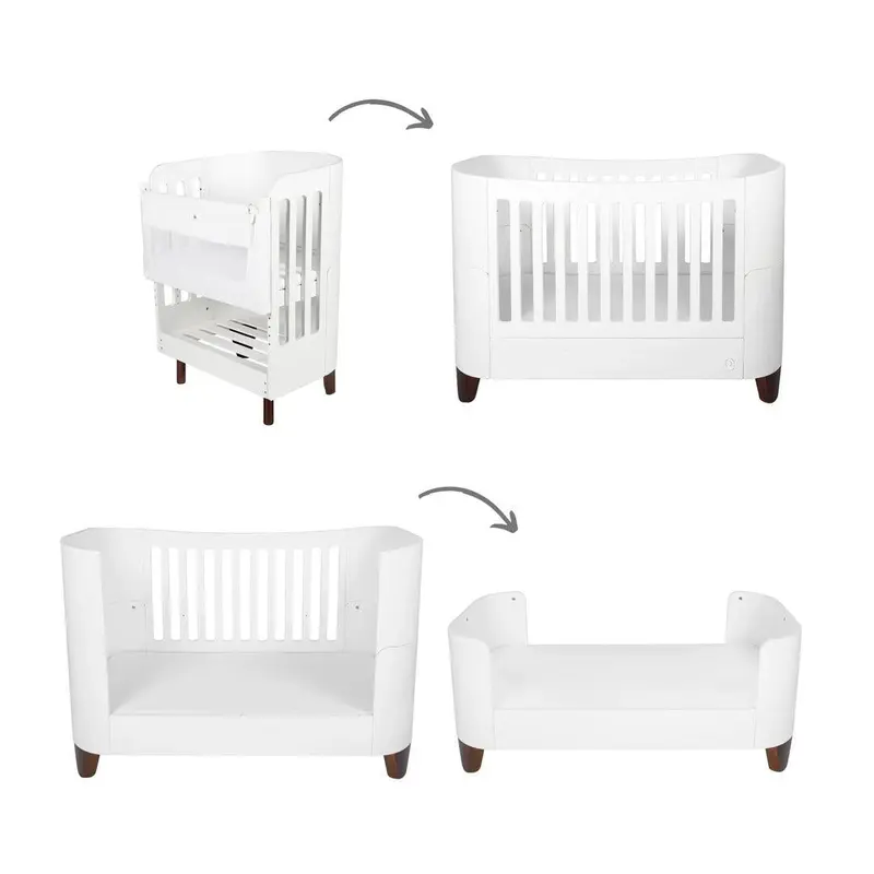 Gaia Baby Serena Cot Bed + Bedside Crib - Includes Bedside mattress - White / Walnut