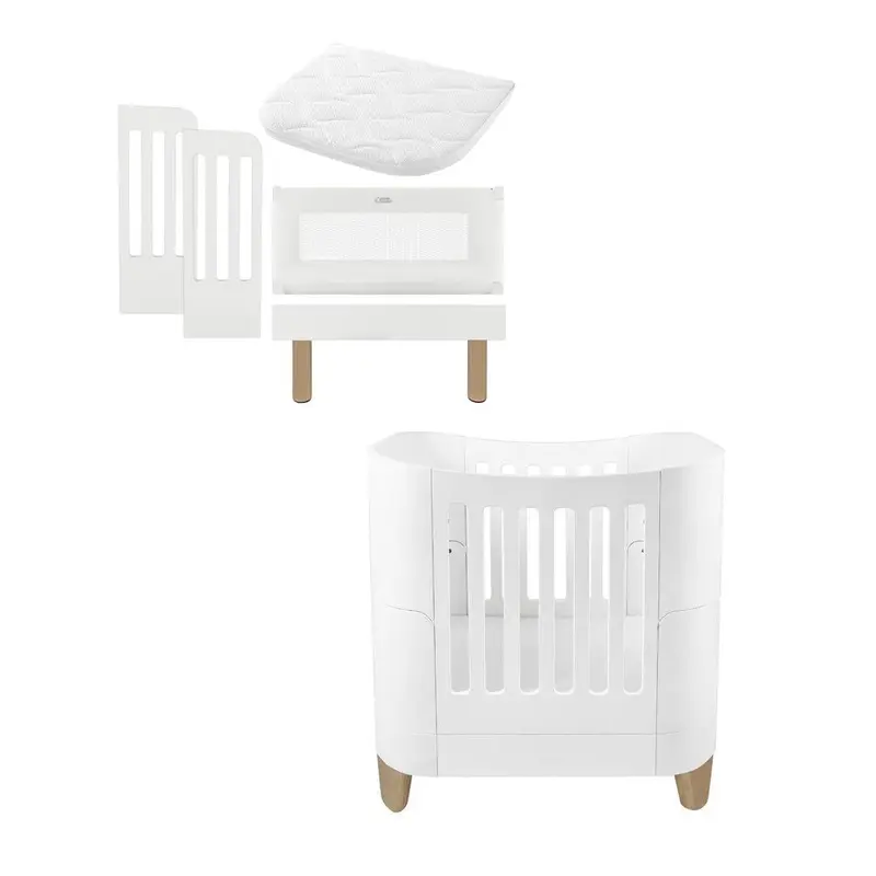 Gaia Baby Serena Mini Cot + Bedside Crib - Includes Bedside mattress - White / Natural