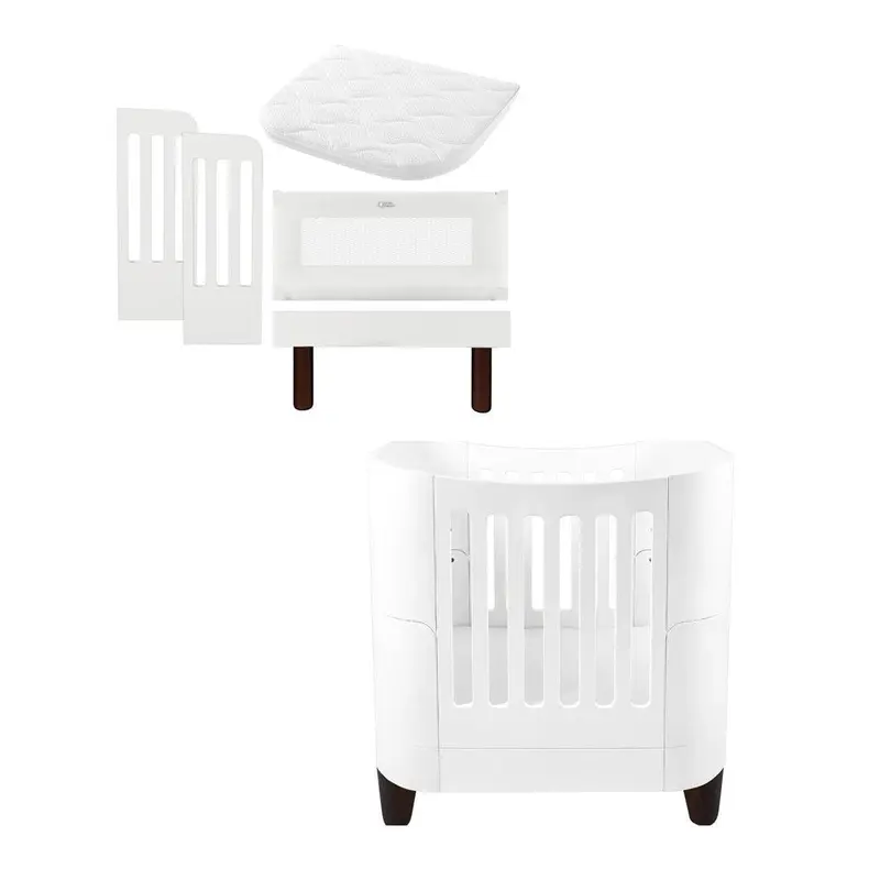 Gaia Baby Serena Mini Cot + Bedside Crib - Includes Bedside mattress - White / Walnut