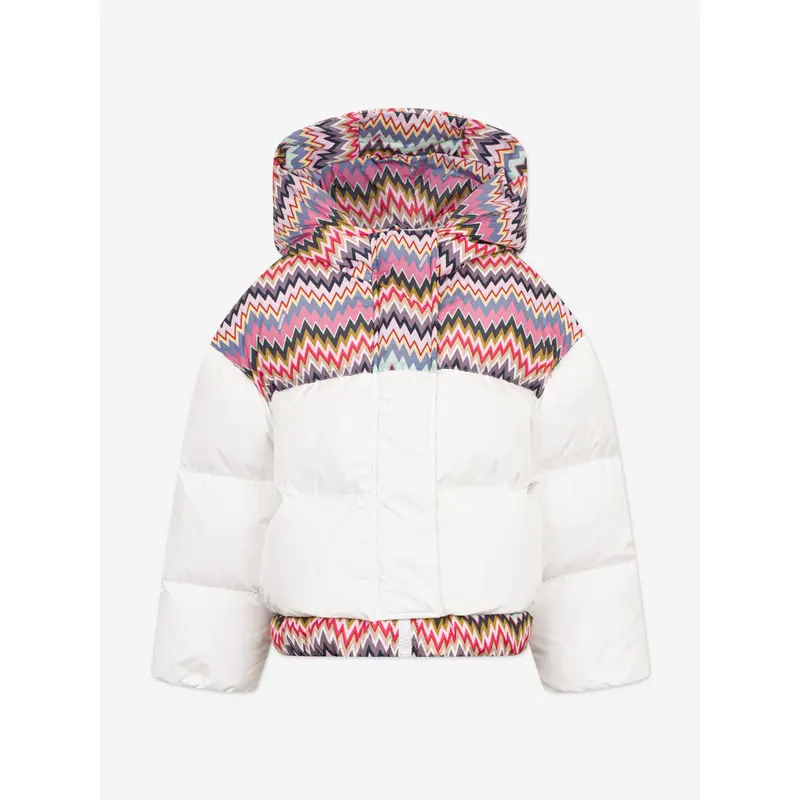 Missoni Girls Down Padded Zigzag Puffer Jacket in Ivory