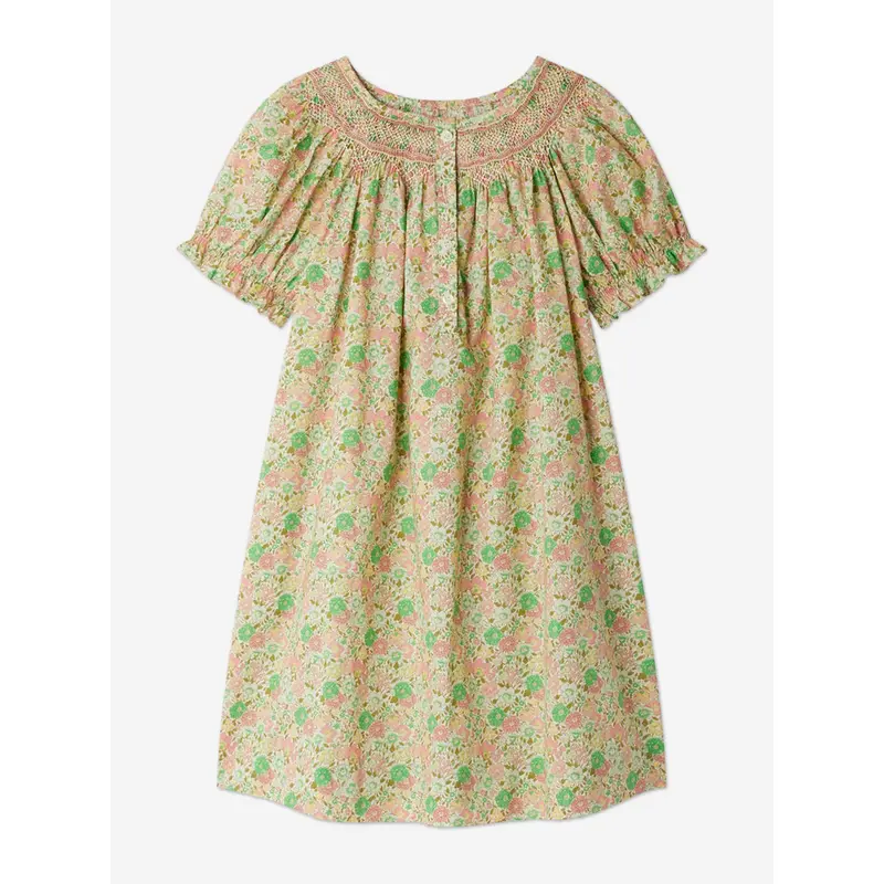 Bonpoint Girls Floral Smocked Jarah Dress in Green