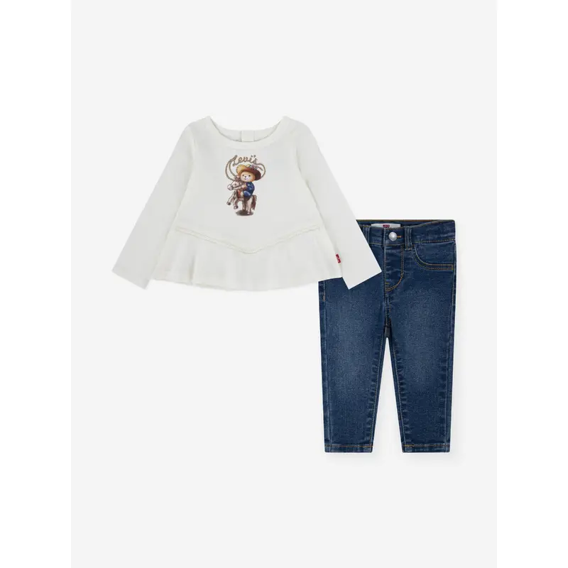 Levi's Baby Girls Peplum Top and Jeans Set in Ivory