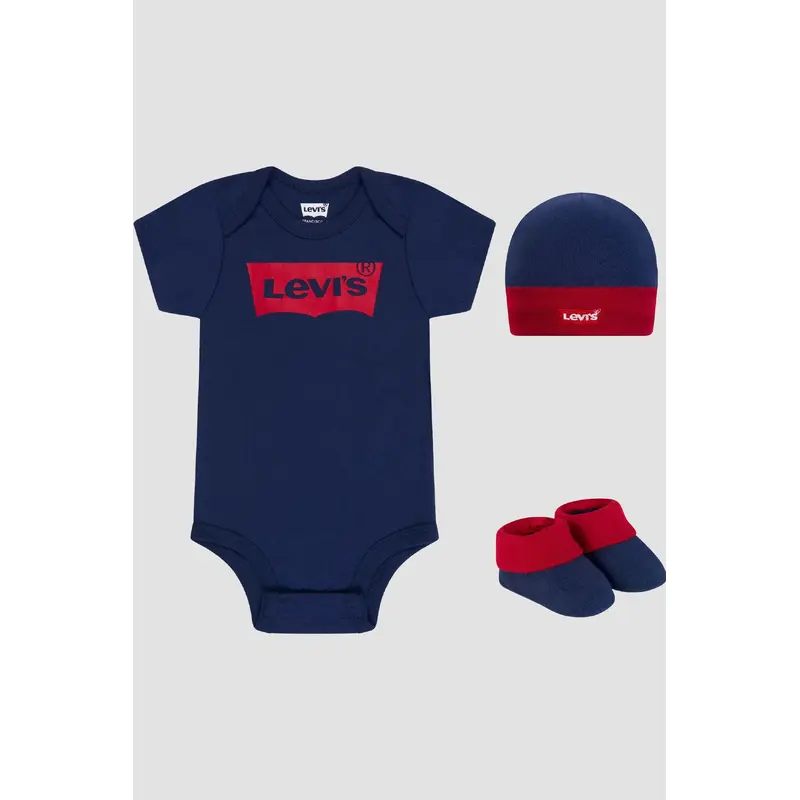Levi's Baby Batwing Onesie Hat and Bootie Set in Navy