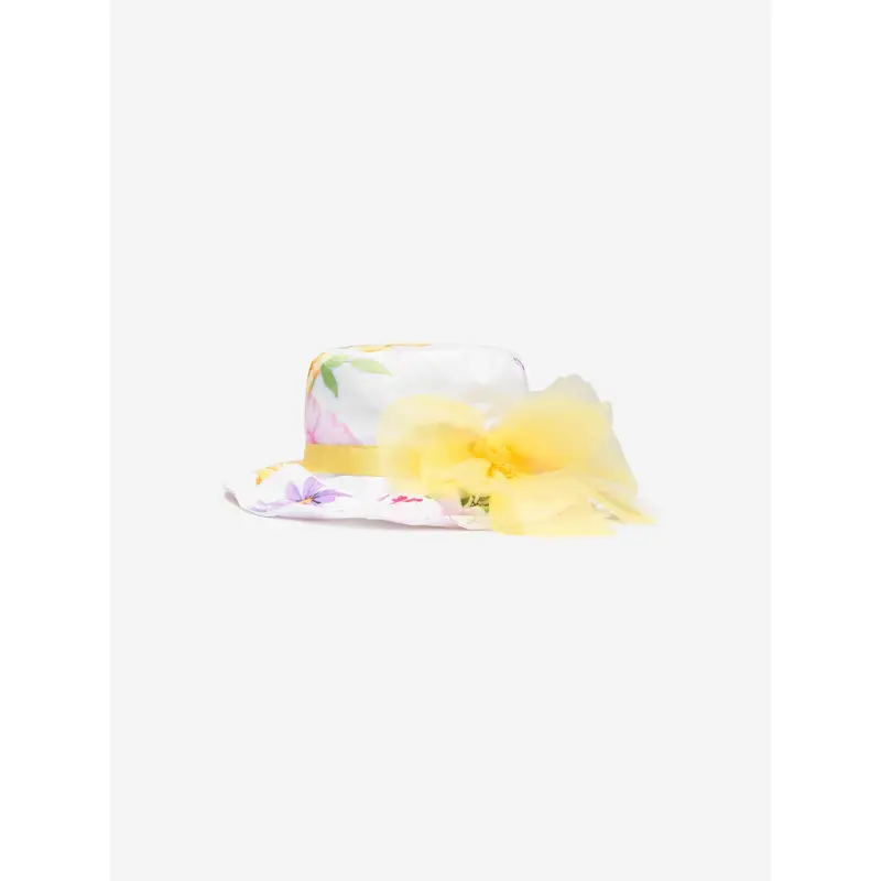 Monnalisa Girls Floral Print Hat in White