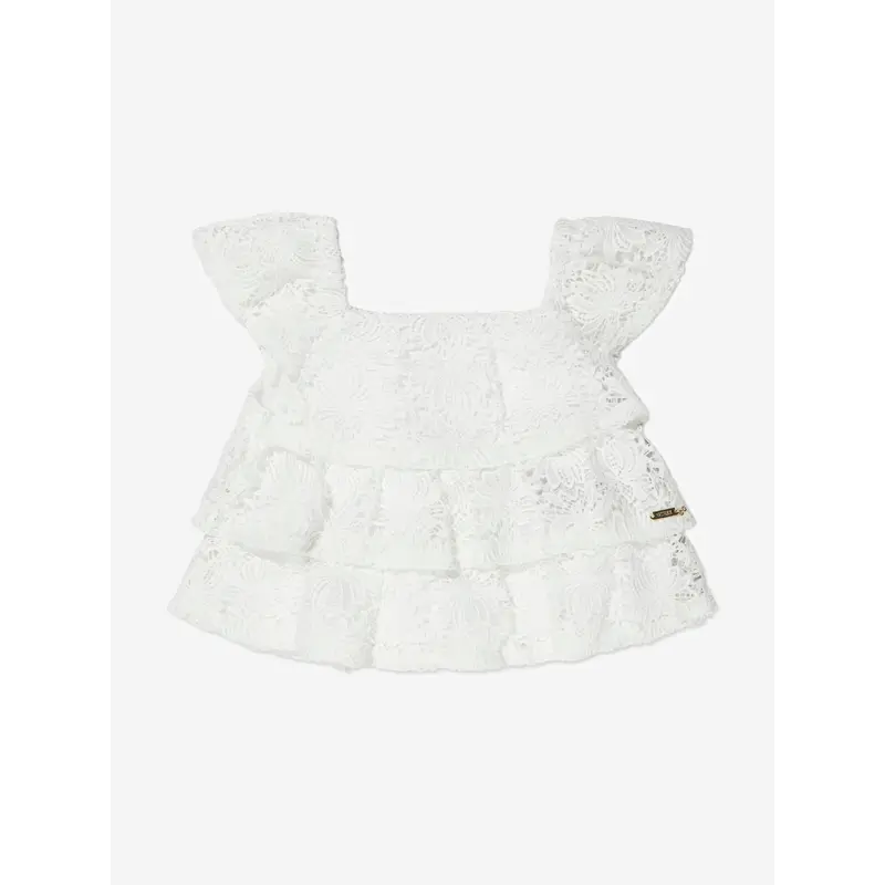 Guess Girls Lace Ruffle Top in White