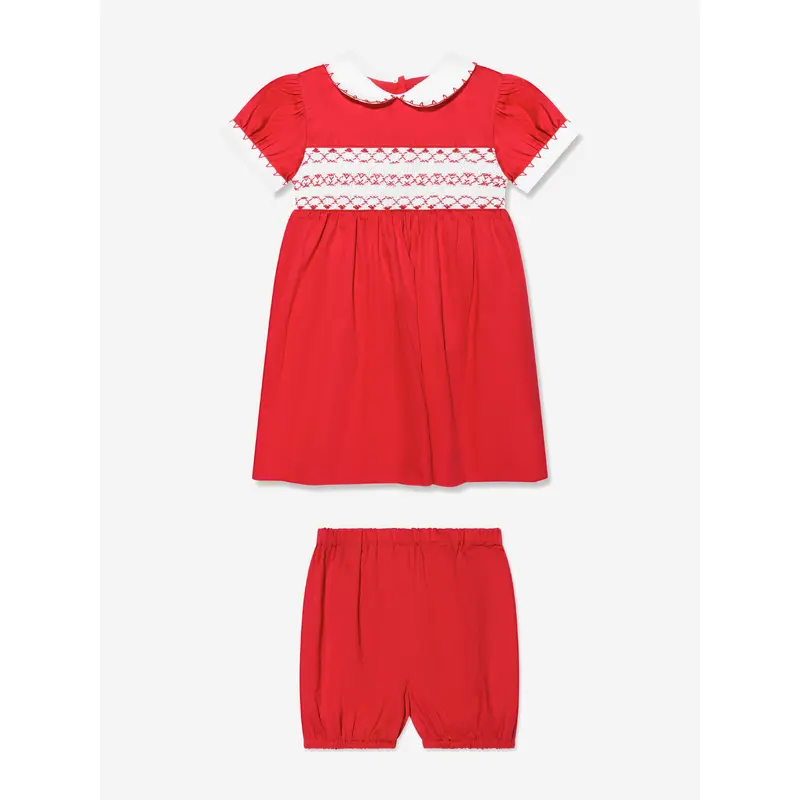 Rachel Riley Baby Girls Classic Smocked Dress And Bloomers in Red