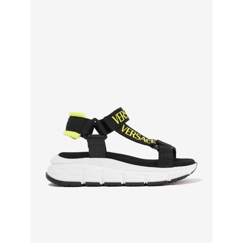 Versace Kids Logo Strap Sandals in Black