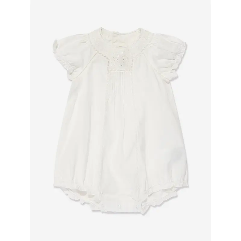 Bonpoint Baby Girls Cotton Romper in Ivory