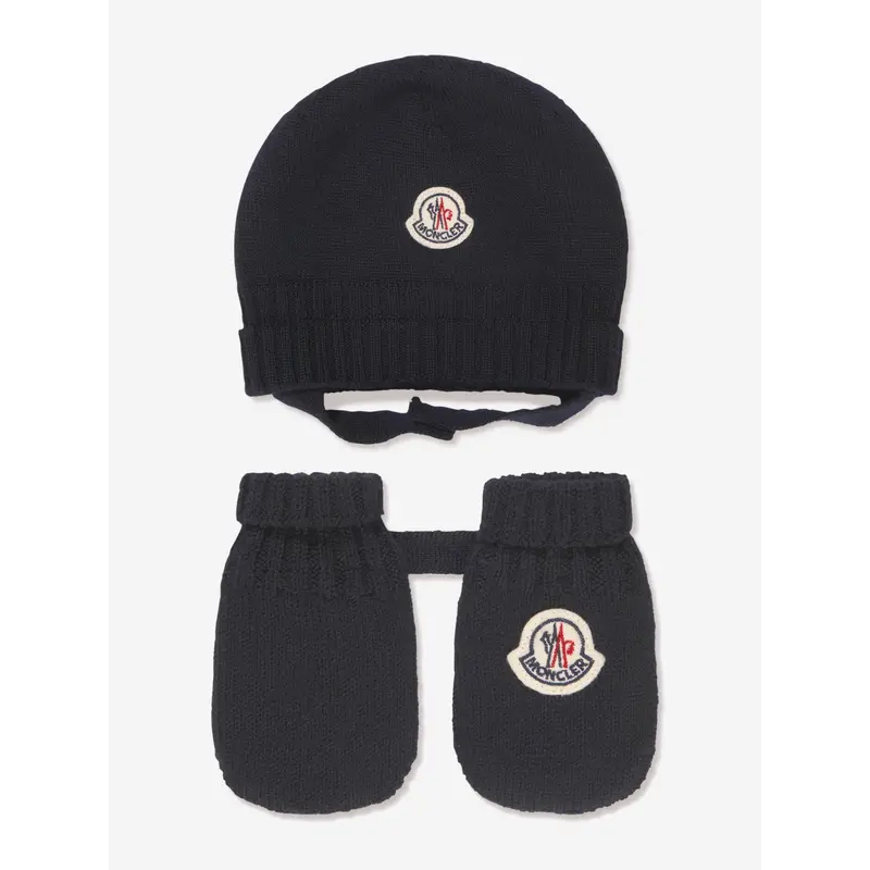 Moncler Enfant Baby Hat And Mittens Set in Navy