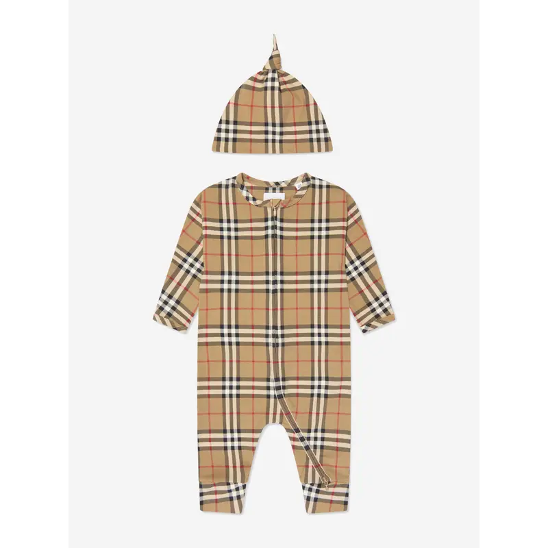 Burberry Baby Claude Romper Set in Archive Beige Check