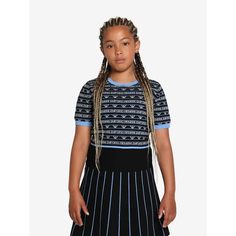 Emporio Armani Girls Short Sleeve Logo Jumper In Navy