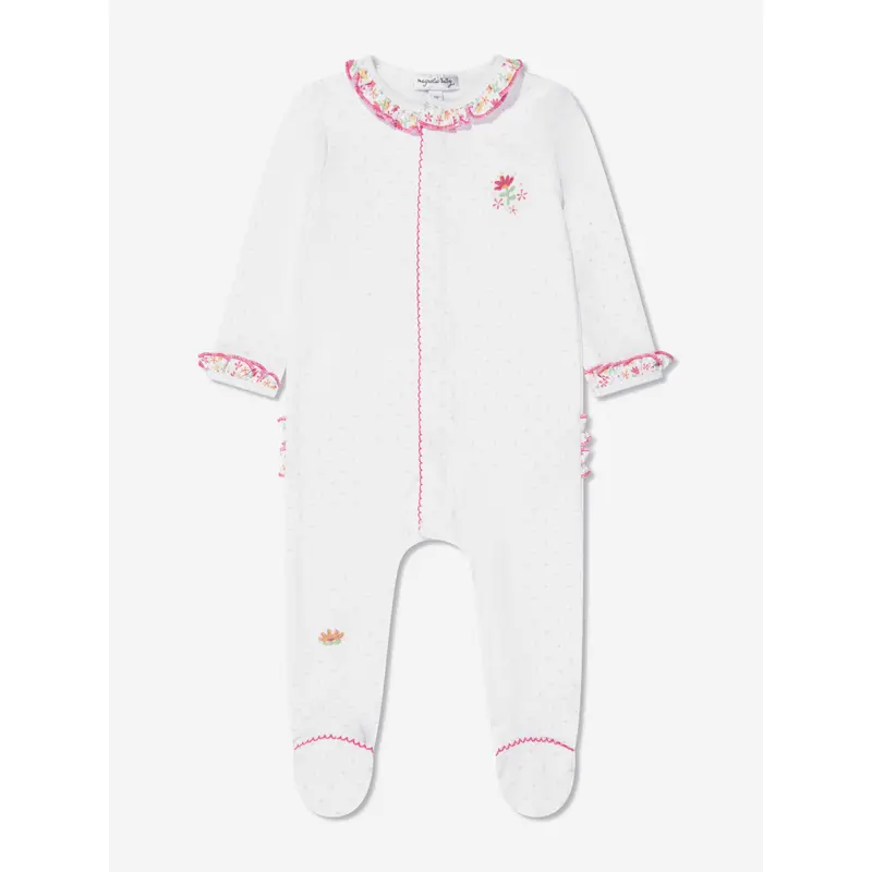 Magnolia Baby Baby Girls Embroidered Ruffle Babygrow in White