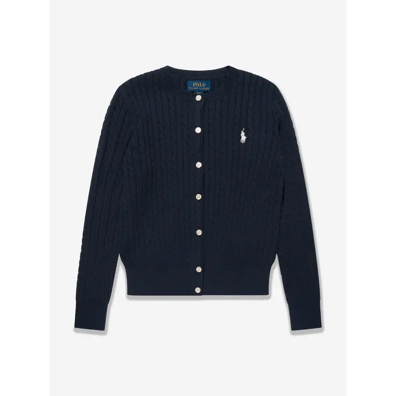 Girls Mini Cable Knit Cardigan in Navy