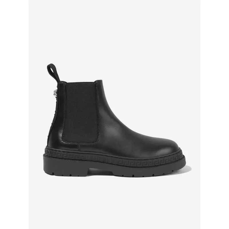 Versace Kids Leather Chelsea Boots in Black