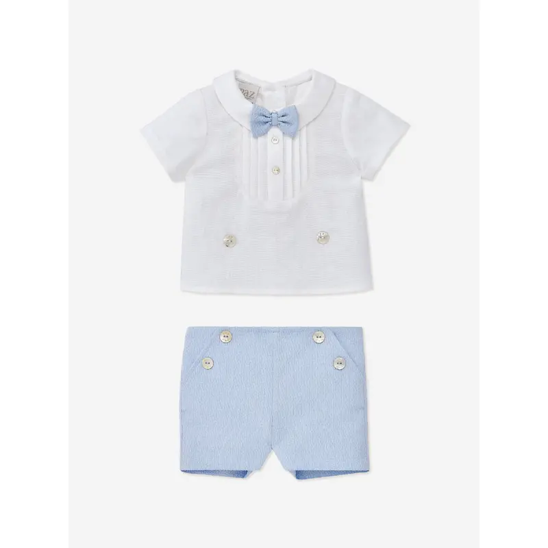 Paz Rodriguez Baby Boys Linen Shorts Set in Multicolour