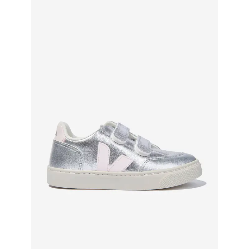 Veja Kids ChromeFree Leather V-12 Trainers in Silver