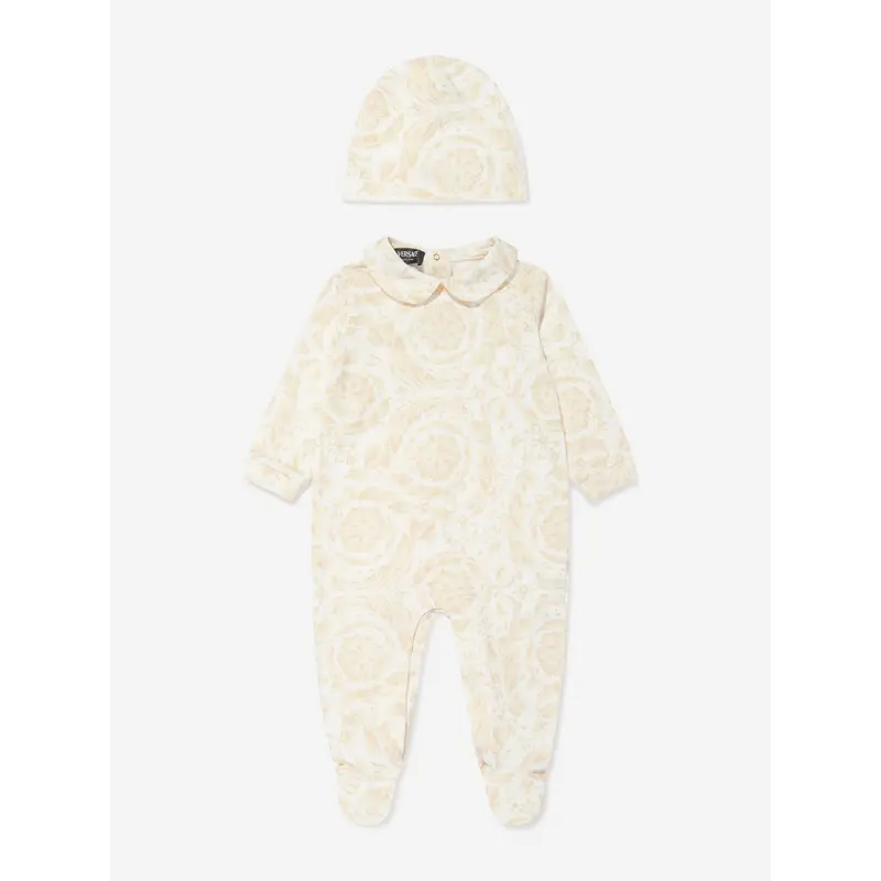 Versace Baby Barocco Babygrow Gift Set in Beige