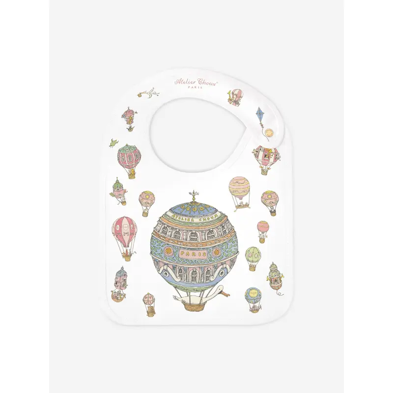 Atelier Choux Baby Satin Hot Air Balloons Bib in White