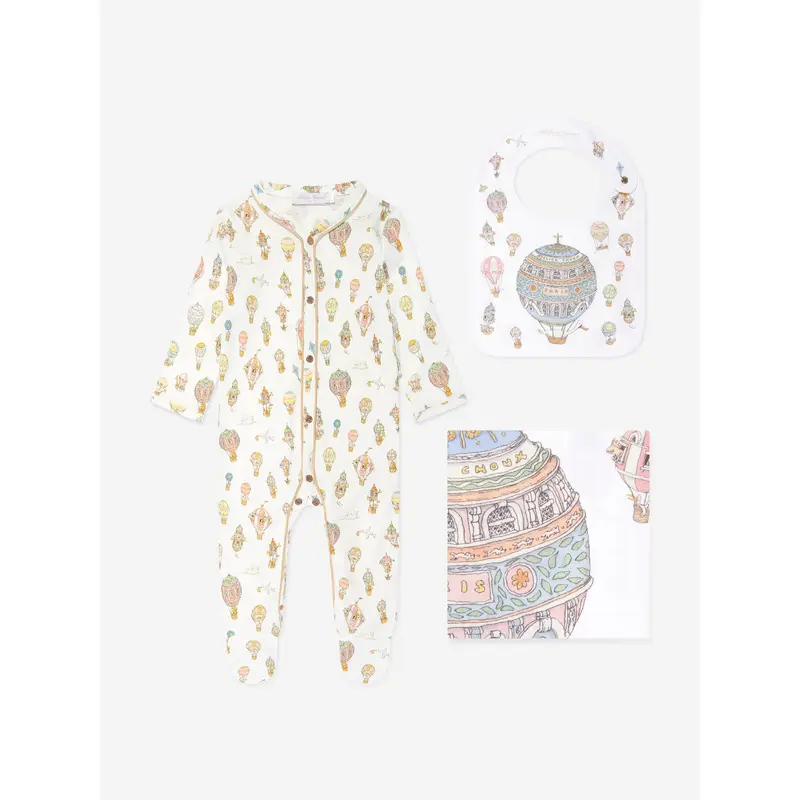 Atelier Choux Baby Balloons Playsuit Swaddle And Bib Set in White