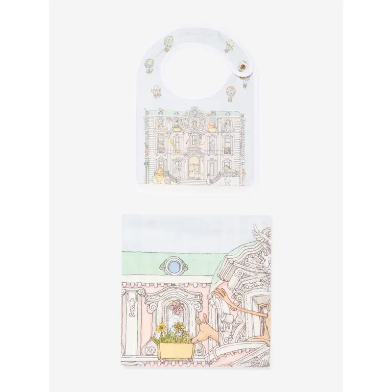 Atelier Choux Baby Monceau Mansion Swaddle And Satin Bib Set in Blue