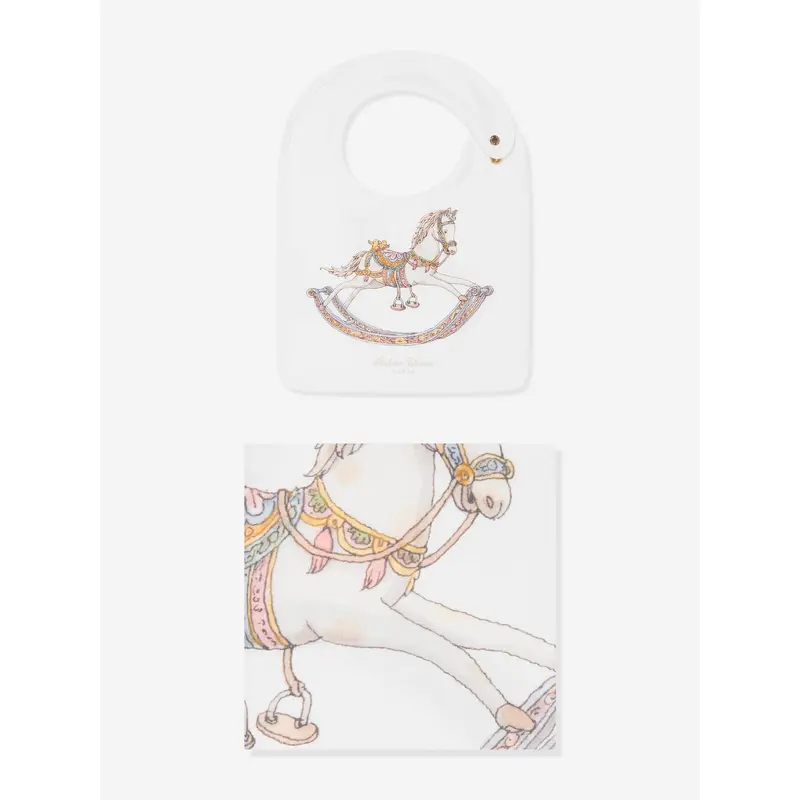 Atelier Choux Baby Rocking Horse Swaddle And Satin Bib Gift Set in White