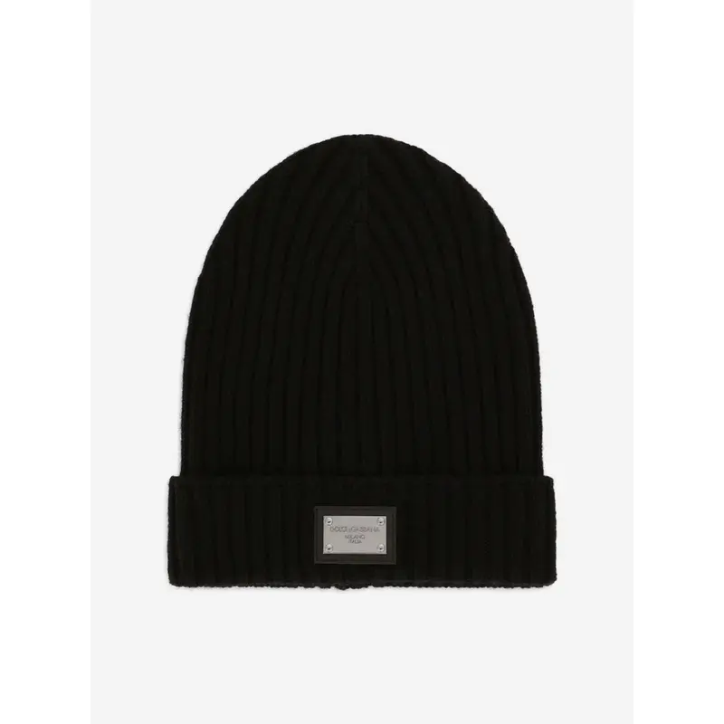 Dolce & Gabbana Boys Logo Plate Beanie Hat in Black