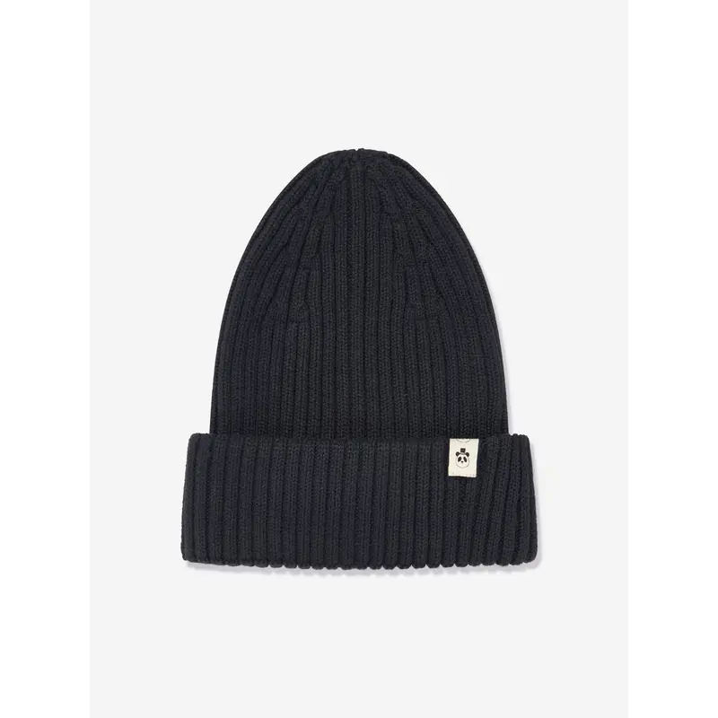 Mini Rodini Kids Knitted Rib Fold Up Hat in Black