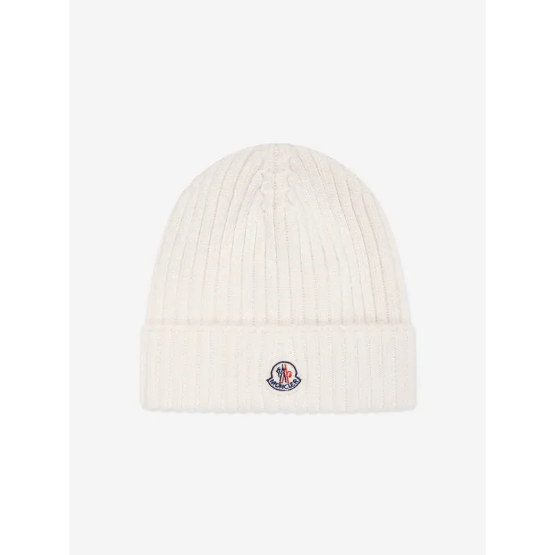 Moncler Enfant Girls Wool Beanie Hat in Ivory
