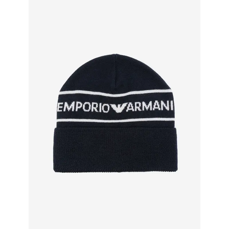 Emporio Armani Boys Logo Beanie Hat in Navy