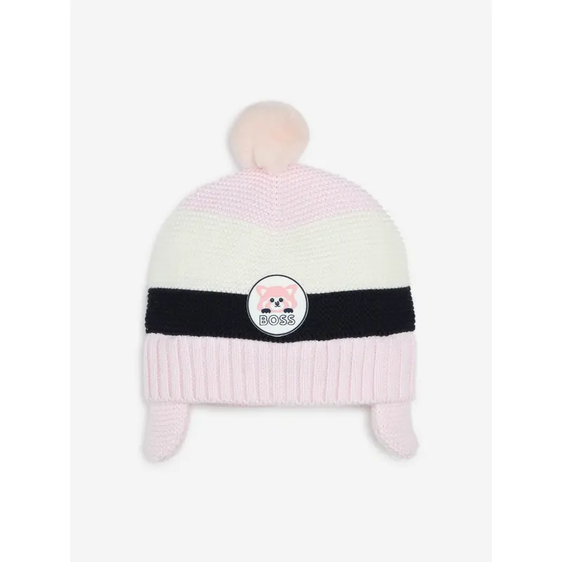 BOSS Baby Girls Pom Pom Beanie With Flaps in Pink