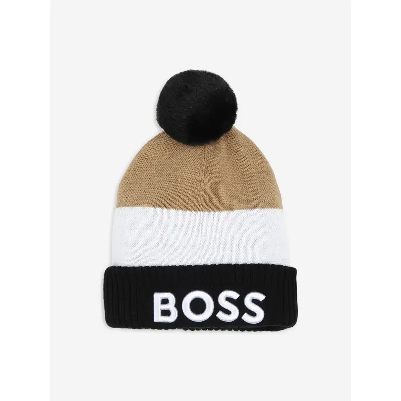 BOSS Boys Embroidered Logo Bobble Hat in Black