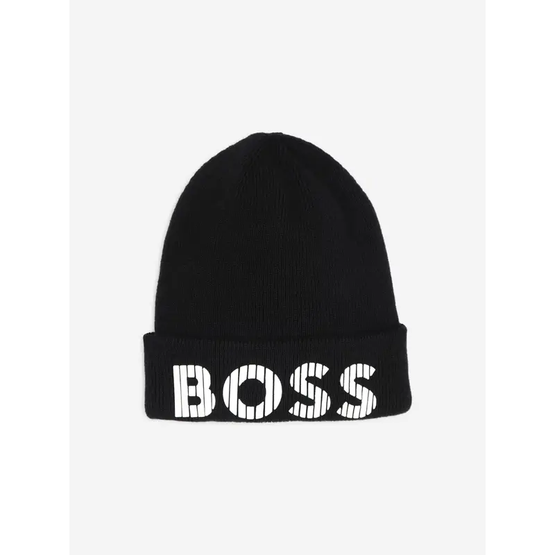 BOSS Boys Knitted Logo Beanie Hat in Black