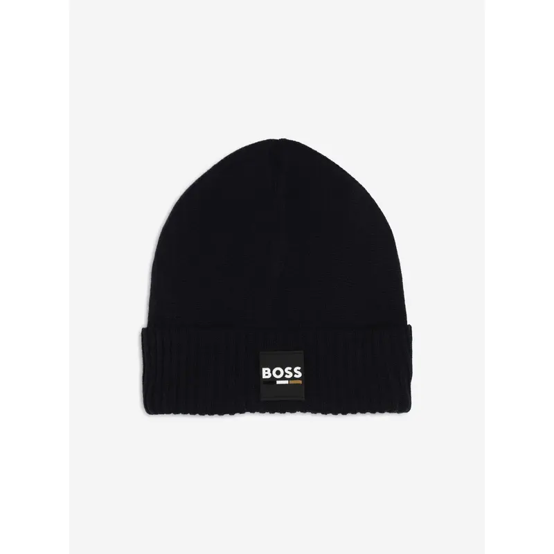 BOSS Boys Logo Badge Beanie Hat in Navy