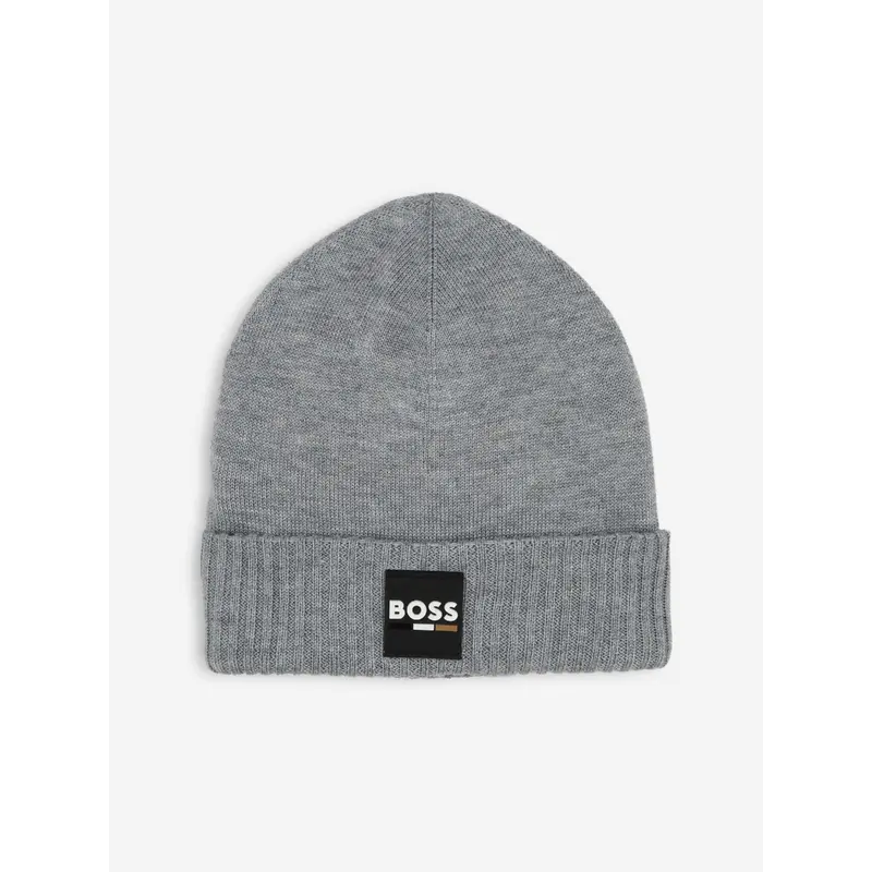 BOSS Boys Logo Badge Beanie Hat in Grey