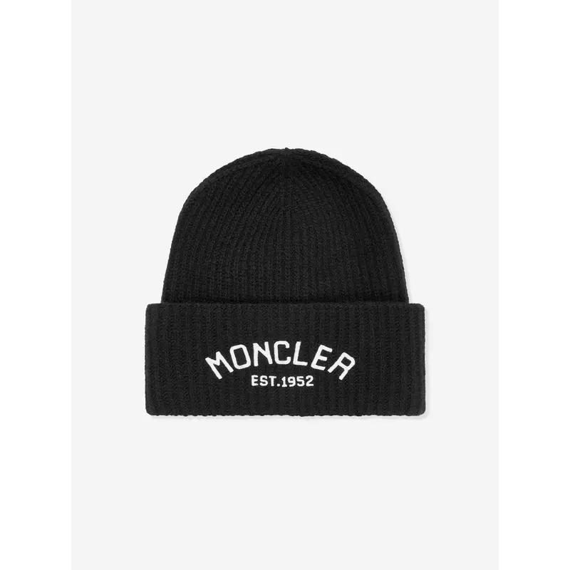 Moncler Enfant Boys Wool Logo Beanie Hat in Black