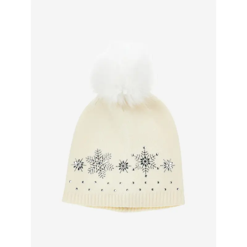 Monnalisa Baby Girls Wool Diamante Bobble Hat in Ivory