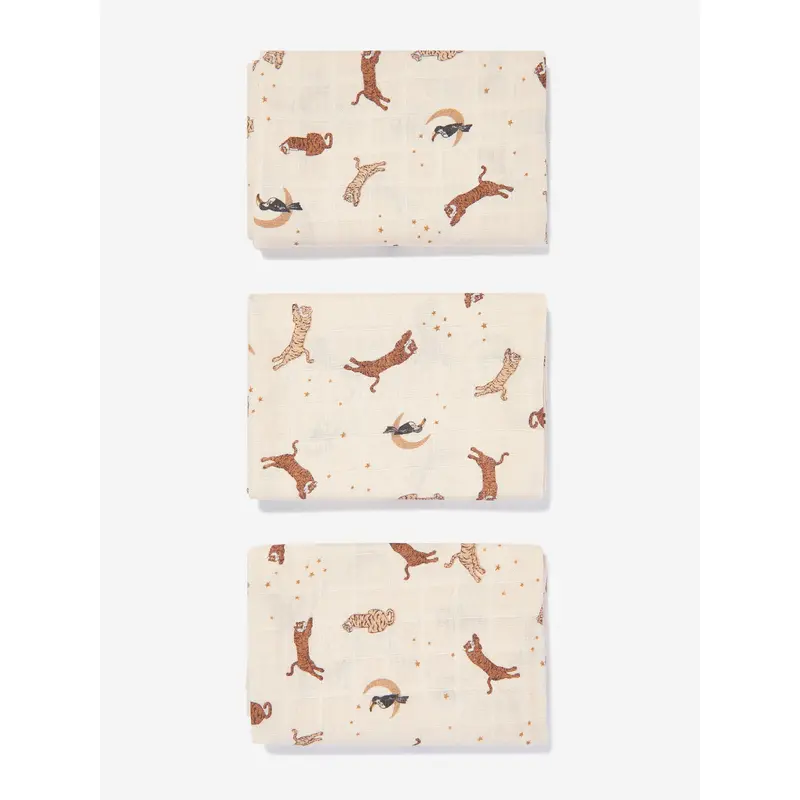 Konges Sljd Baby 3 Pack Muslin Cloth Set in Beige (65cm)