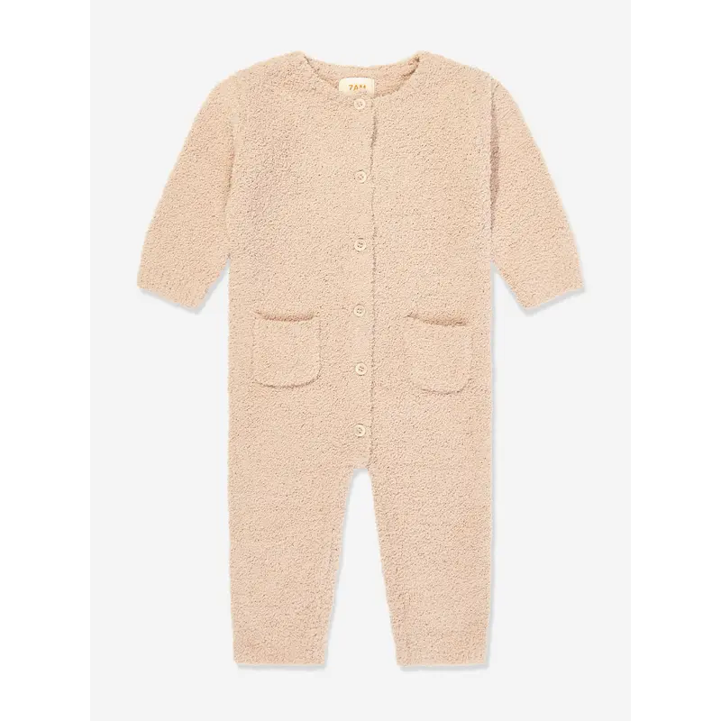7AM Enfant Baby Fuzzy Long Sleeve Romper in Beige