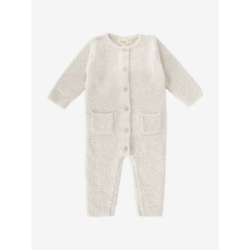 7AM Enfant Baby Fuzzy Long Sleeve Romper in Ivory
